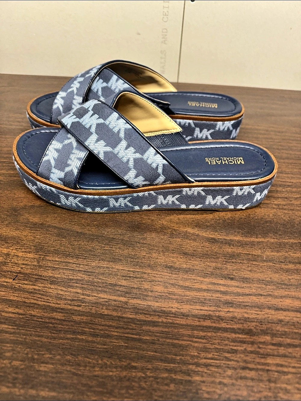 Michael Kors Platform Logo Sandals Blue & White